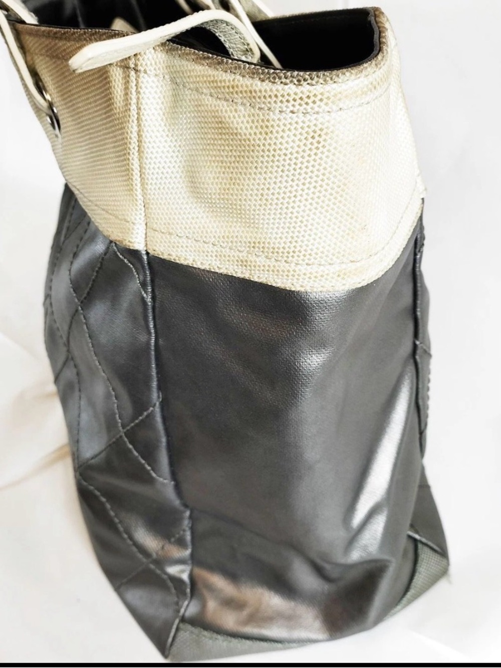 CHANEL Quilted Metallic Black Tote with Cream Accents - Picture 3 of 9